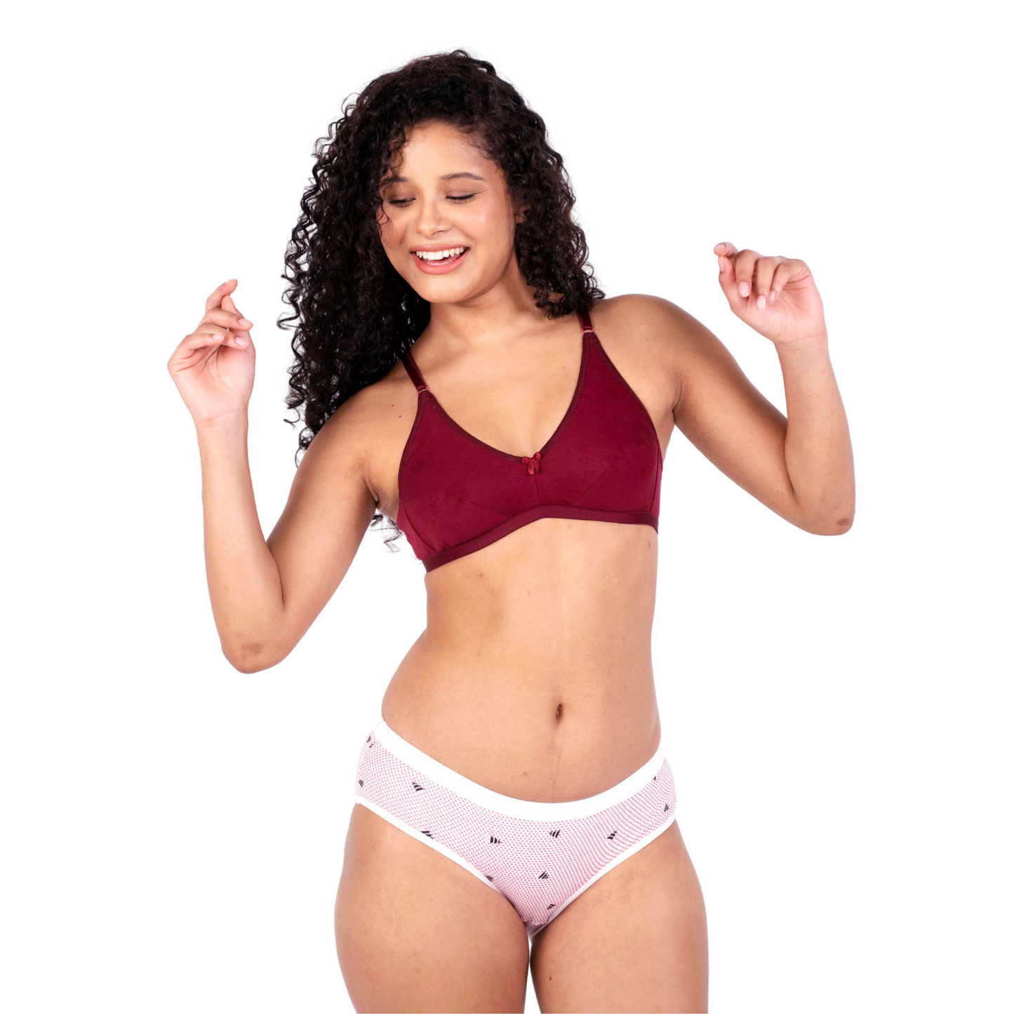 Shop Maroon Arya daily wear lingerie set front view by gossip by mybra