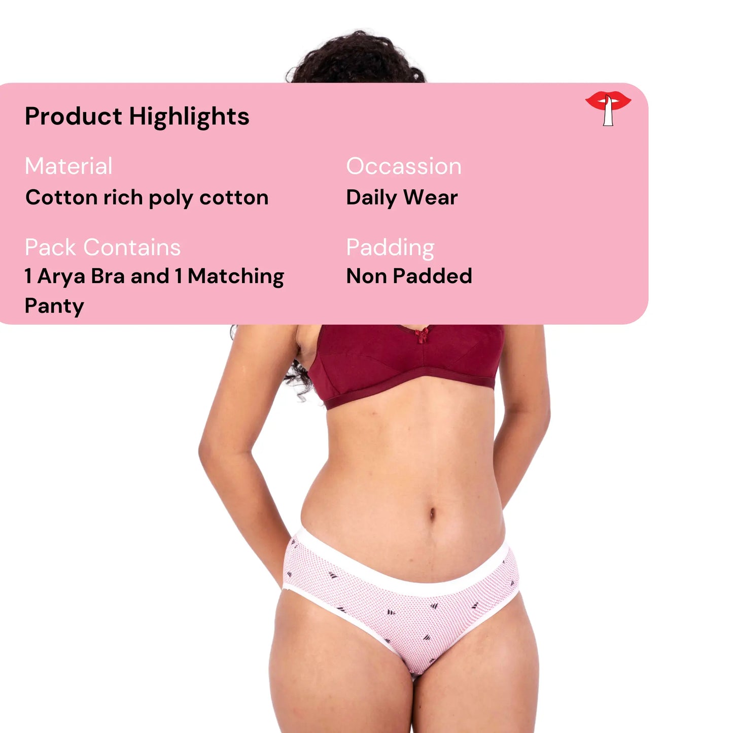 Shop Maroon Arya daily wear lingerie set product information by gossip by mybra
