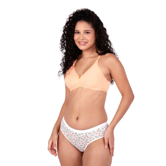 Shop Peach Arya daily wear lingerie set left view by gossip by mybra