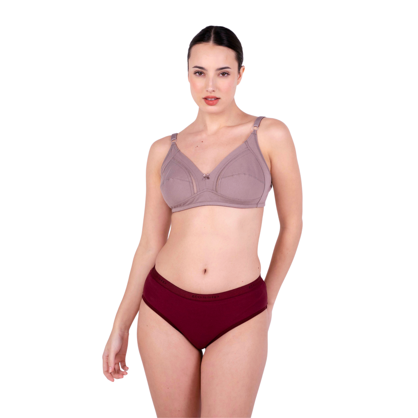 fawn non padded net bra and panty set front view by gossip by mybra