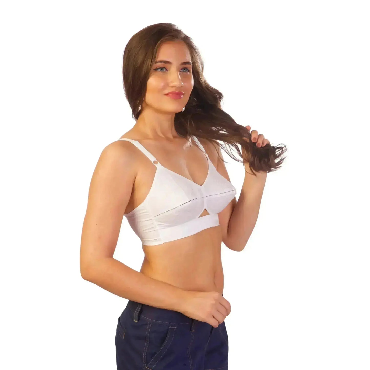 A side profile of the gossip by mybra round stitch bra, highlighting it's soft fabric and round stitched cups for enhanced lift