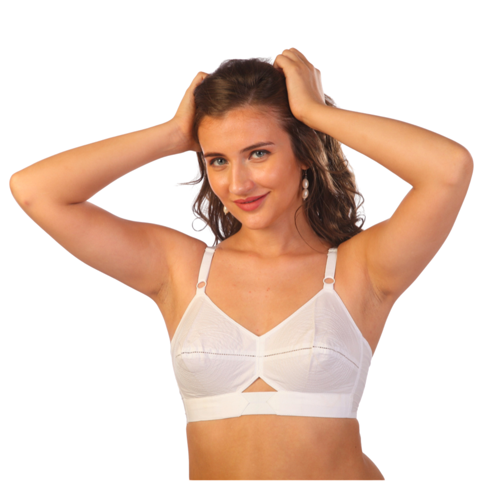 A close up of the gossip by mybra round stitch bra's signature stitching, crafted for added support and a structured fit.