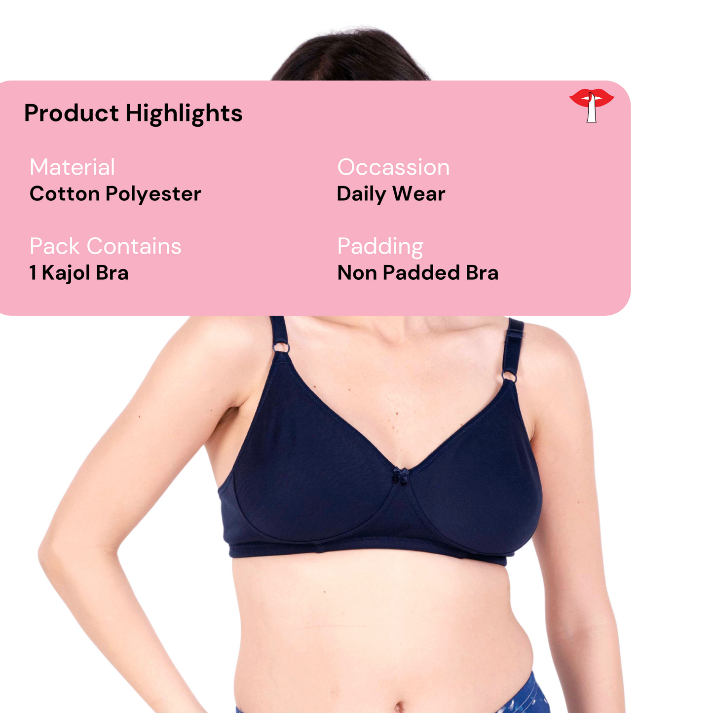 Navy Blue daily wear bra product information image by gossip by mybra