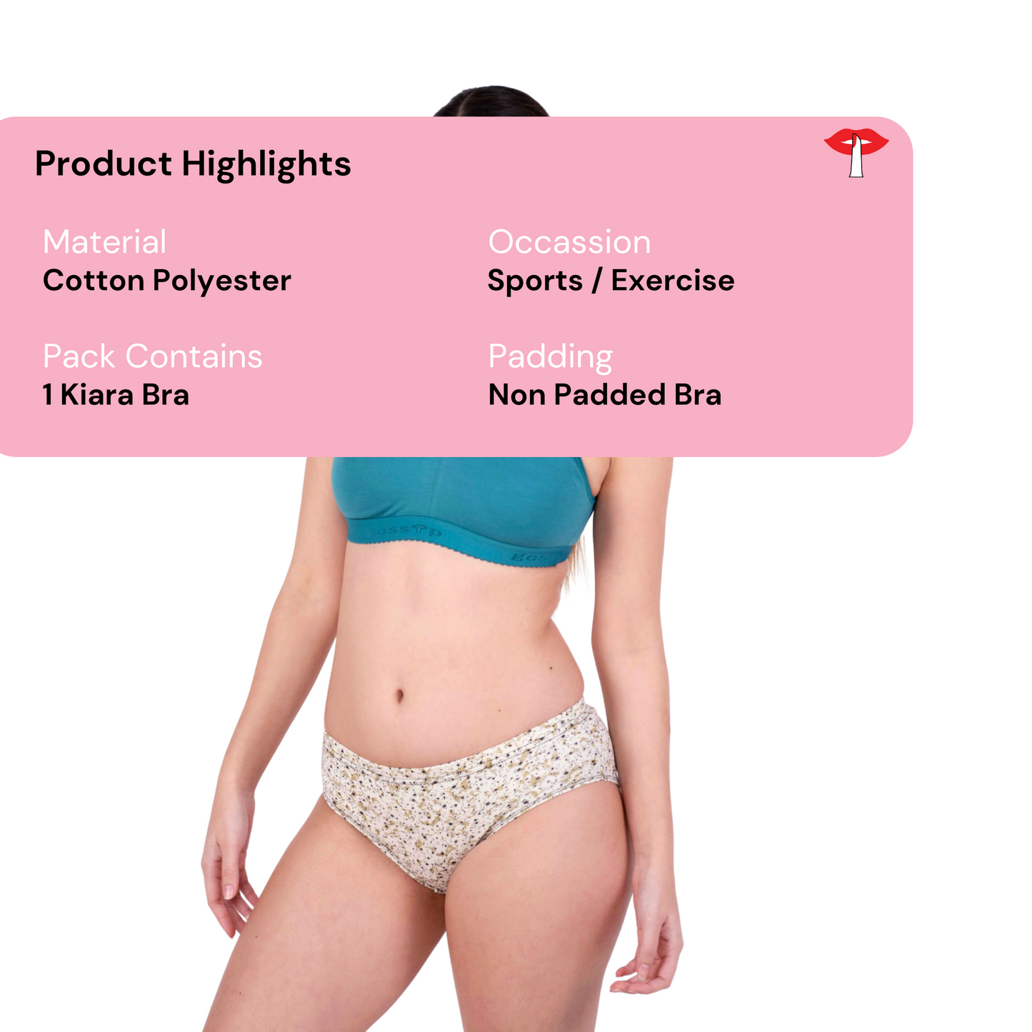 Poppy Kiara sports bra product information image by gossip by mybra