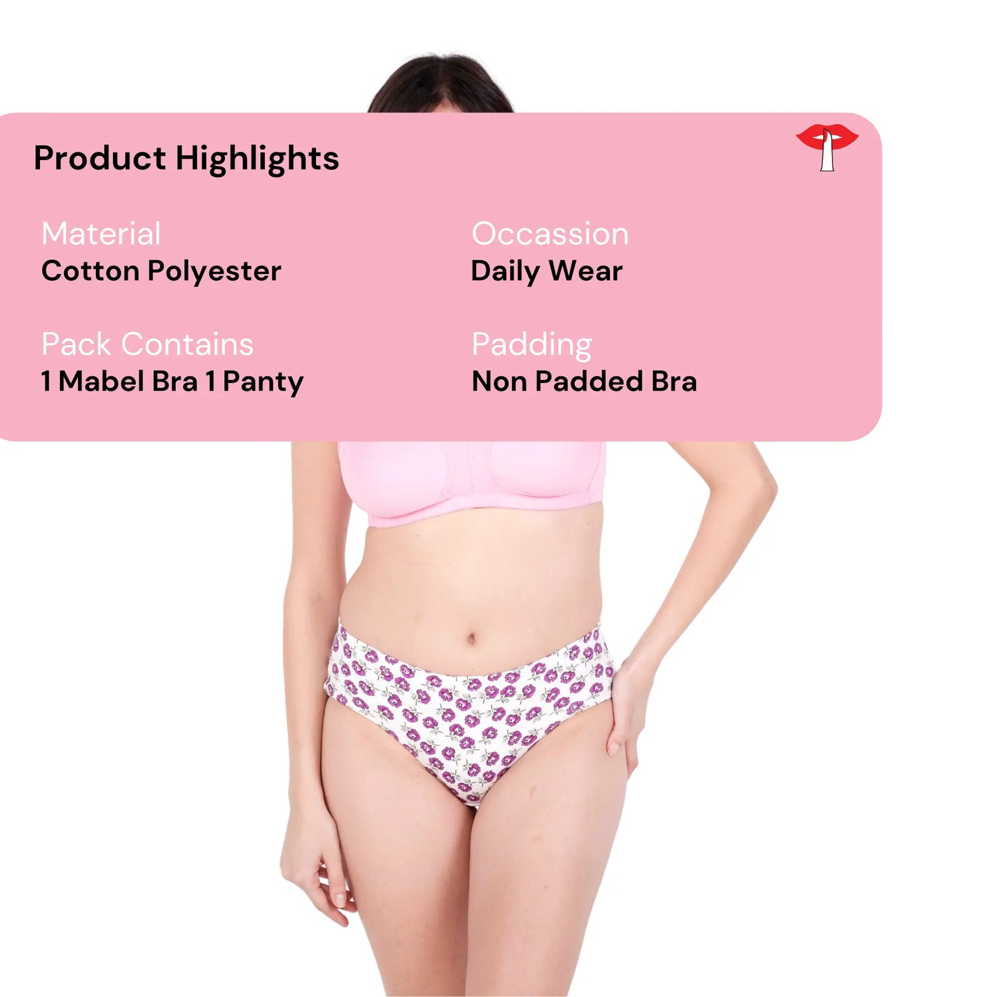 Baby Pink Non Padded bra and panty set product information image by gossip by mybra
