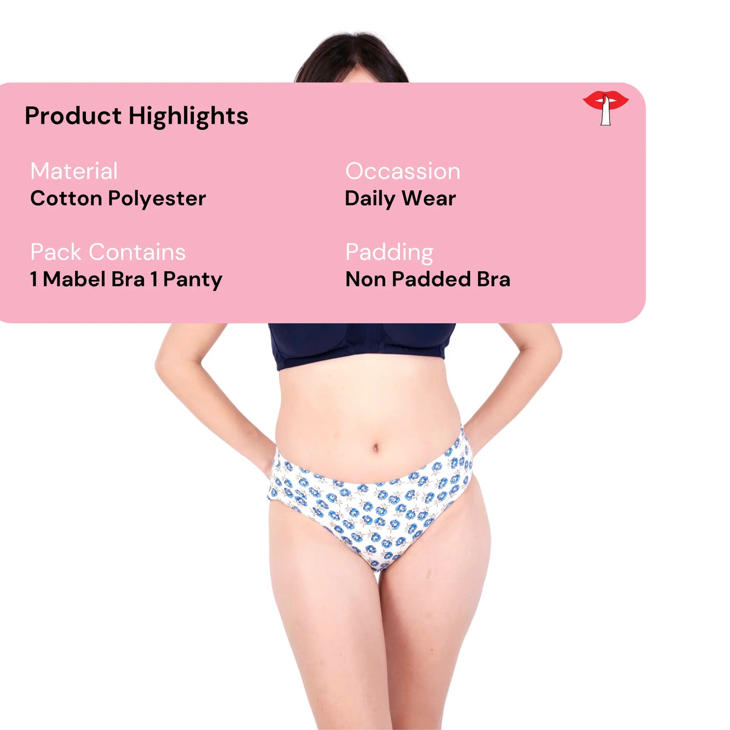 Navy Blue Non Padded bra and panty set product information image by gossip by mybra