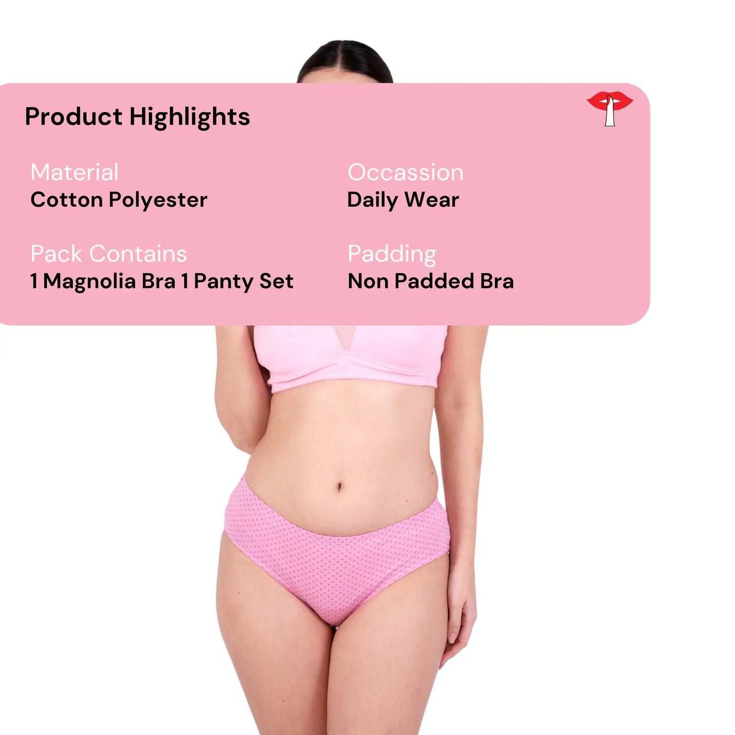 Shop Magnolia Baby Pink Net Design Bra and panty set Product Information By Gossip By Mybra Online