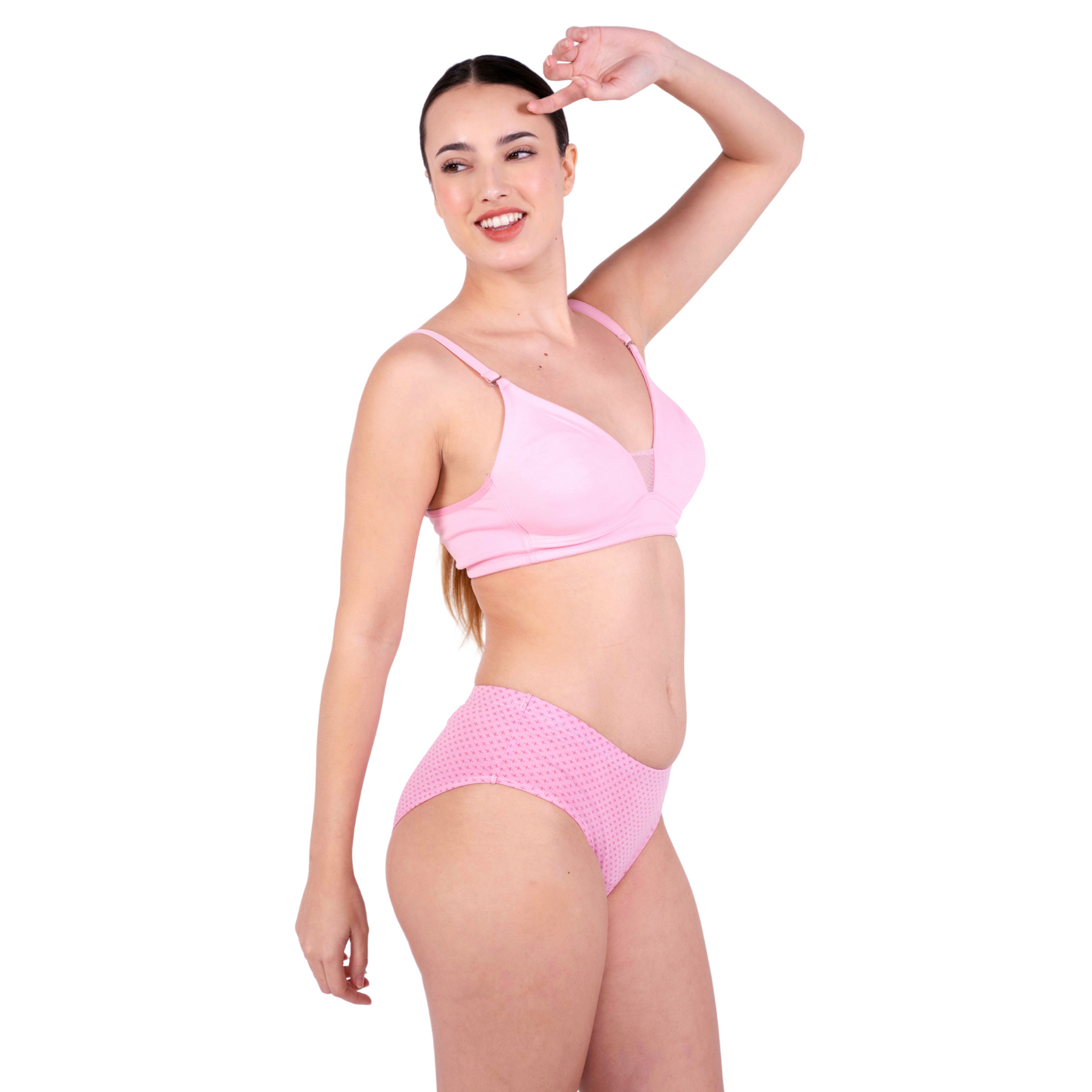 Shop Magnolia Baby Pink Net Design Bra and panty set Right View By Gossip By Mybra Online