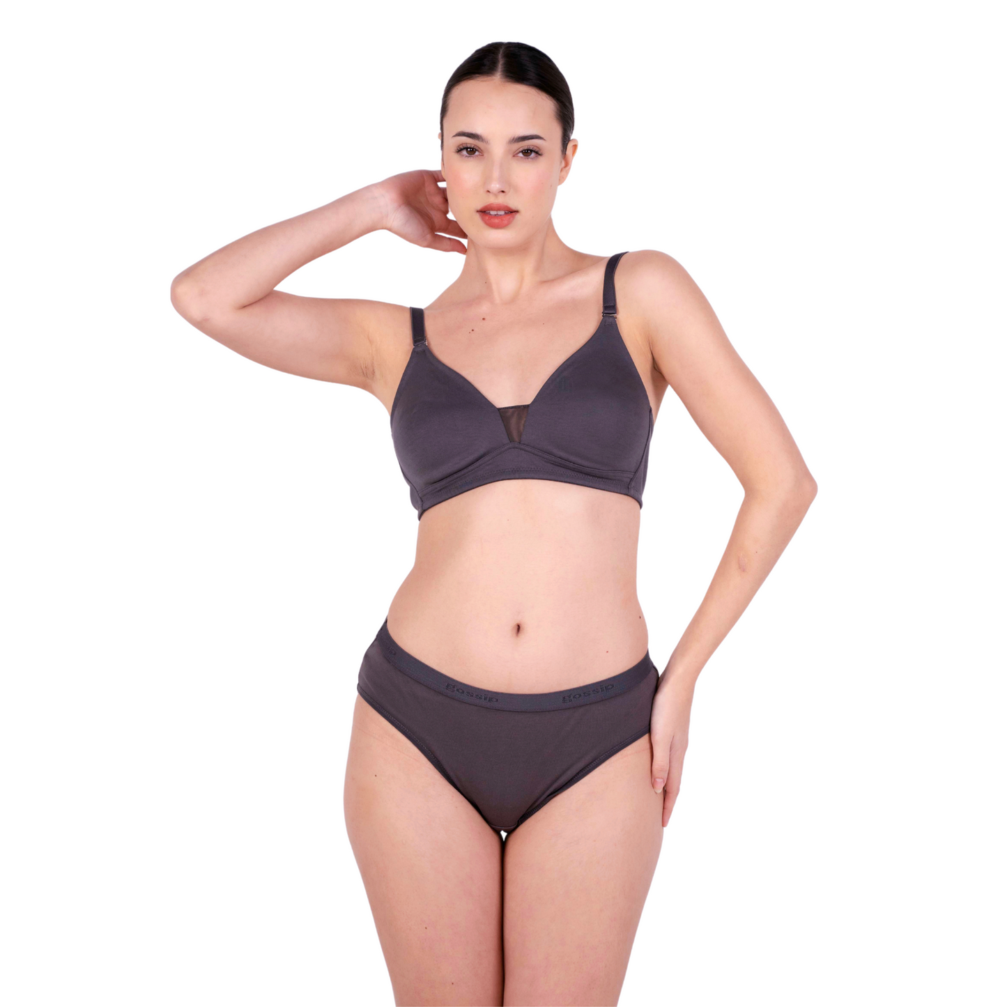 Shop Magnolia Coffee Brown Stylish Design Bra and Panty Set Front View by Gossip by Mybra Online.
