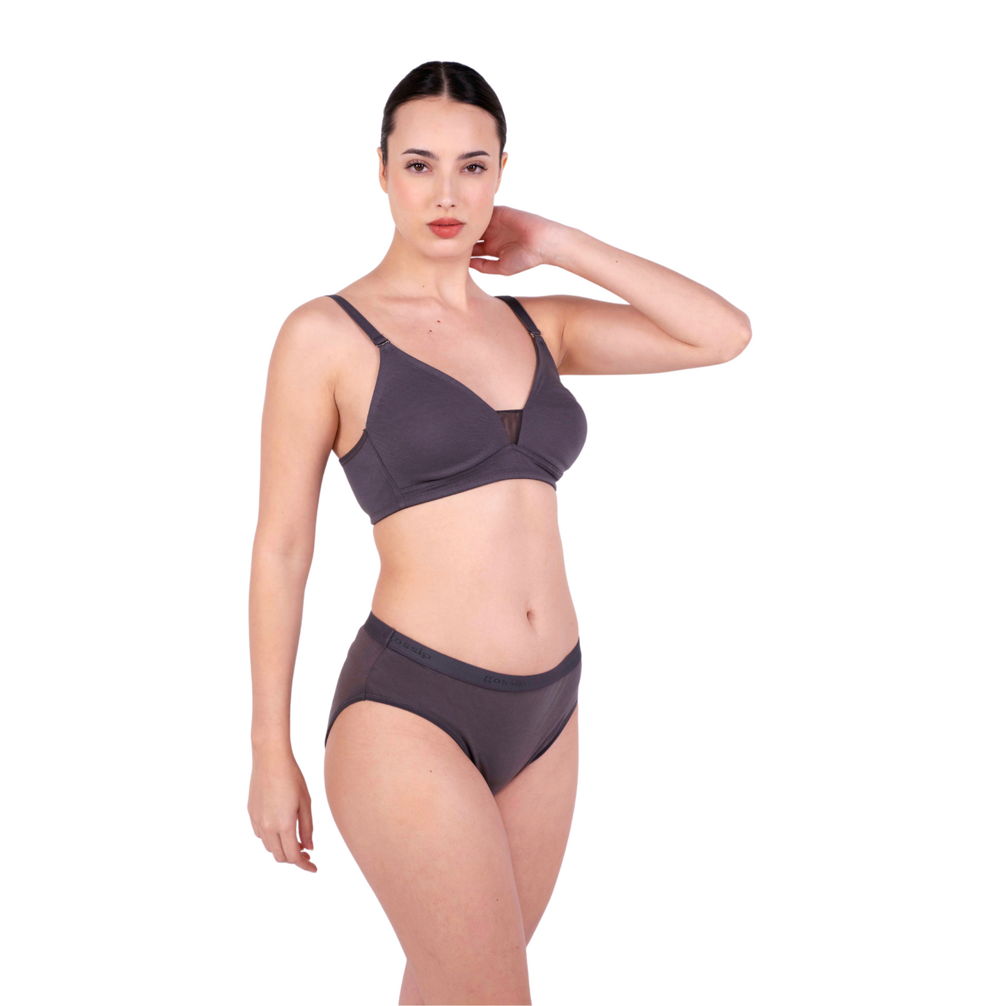 Shop Magnolia Coffee Brown Stylish Design Bra and panty set Right View By Gossip By Mybra Online.