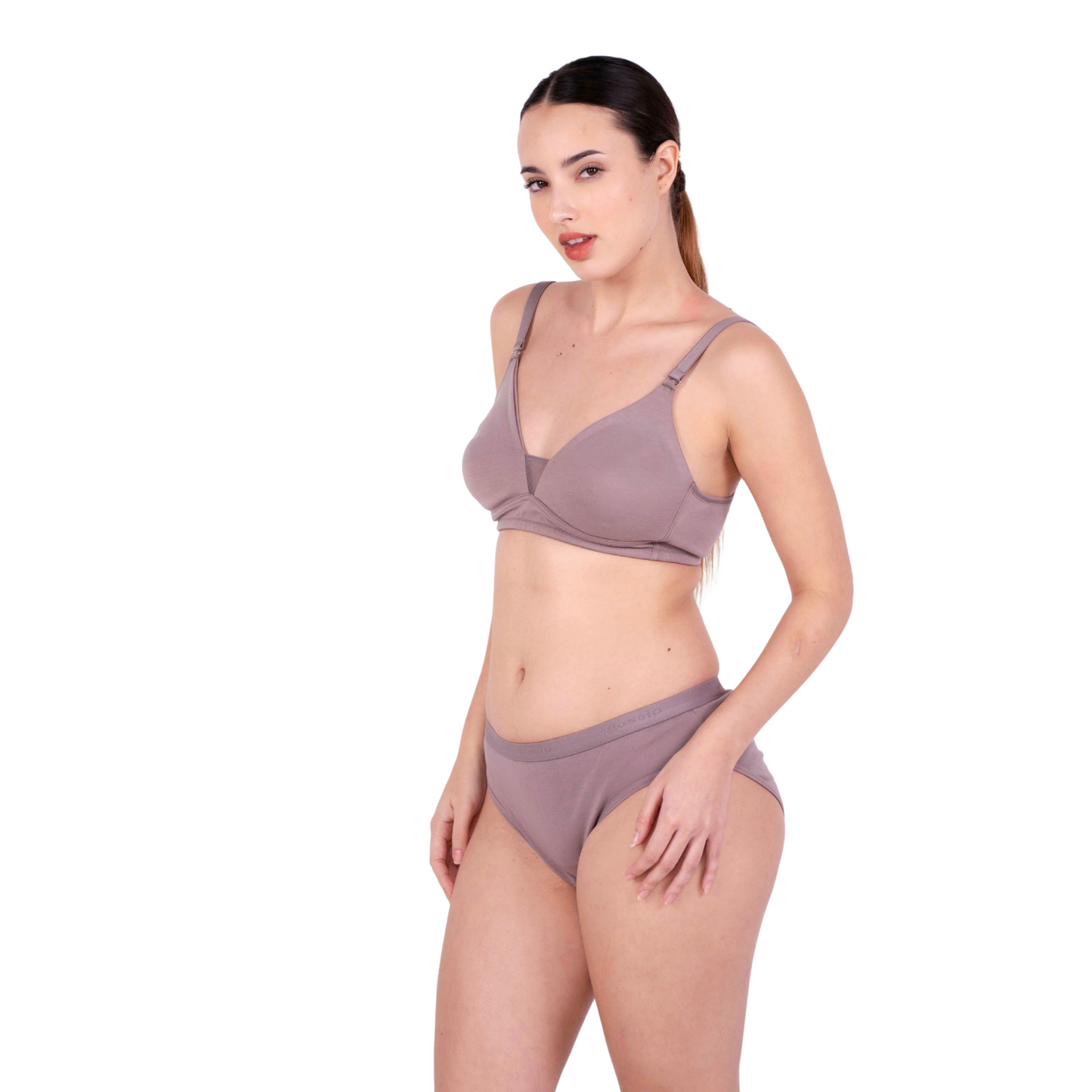Shop Magnolia Hazelnut Net Design Bra and panty set Left View By Gossip By Mybra Online