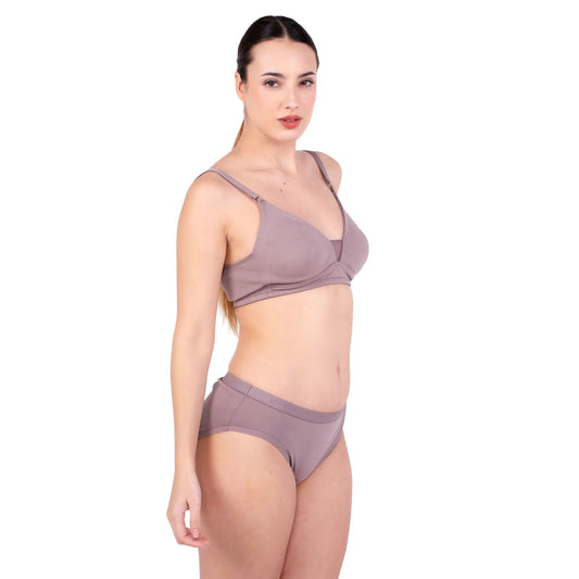 Shop Magnolia Hazelnut Net Design Bra and panty set Right View By Gossip By Mybra Online