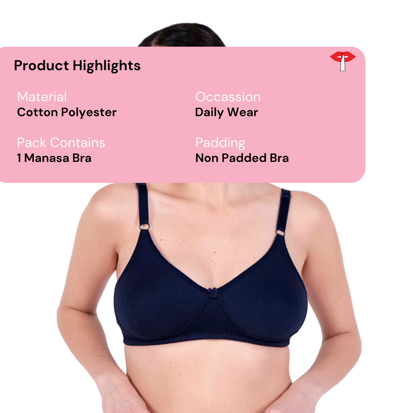 Navy Blue Round Stitch Knitted bra Product information image by gossip by mybra
