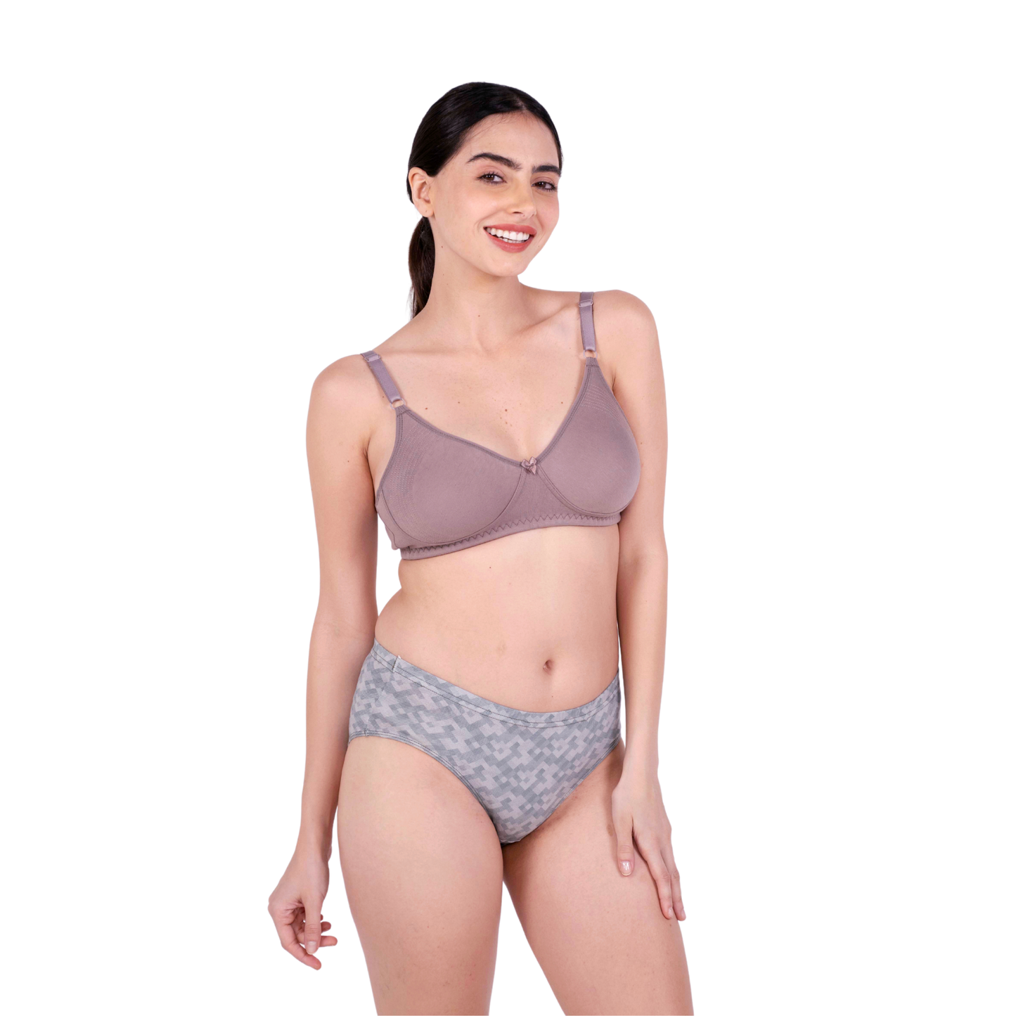Hazelnut Round Stitch Knitted bra and panty set front view by gossip by mybra
