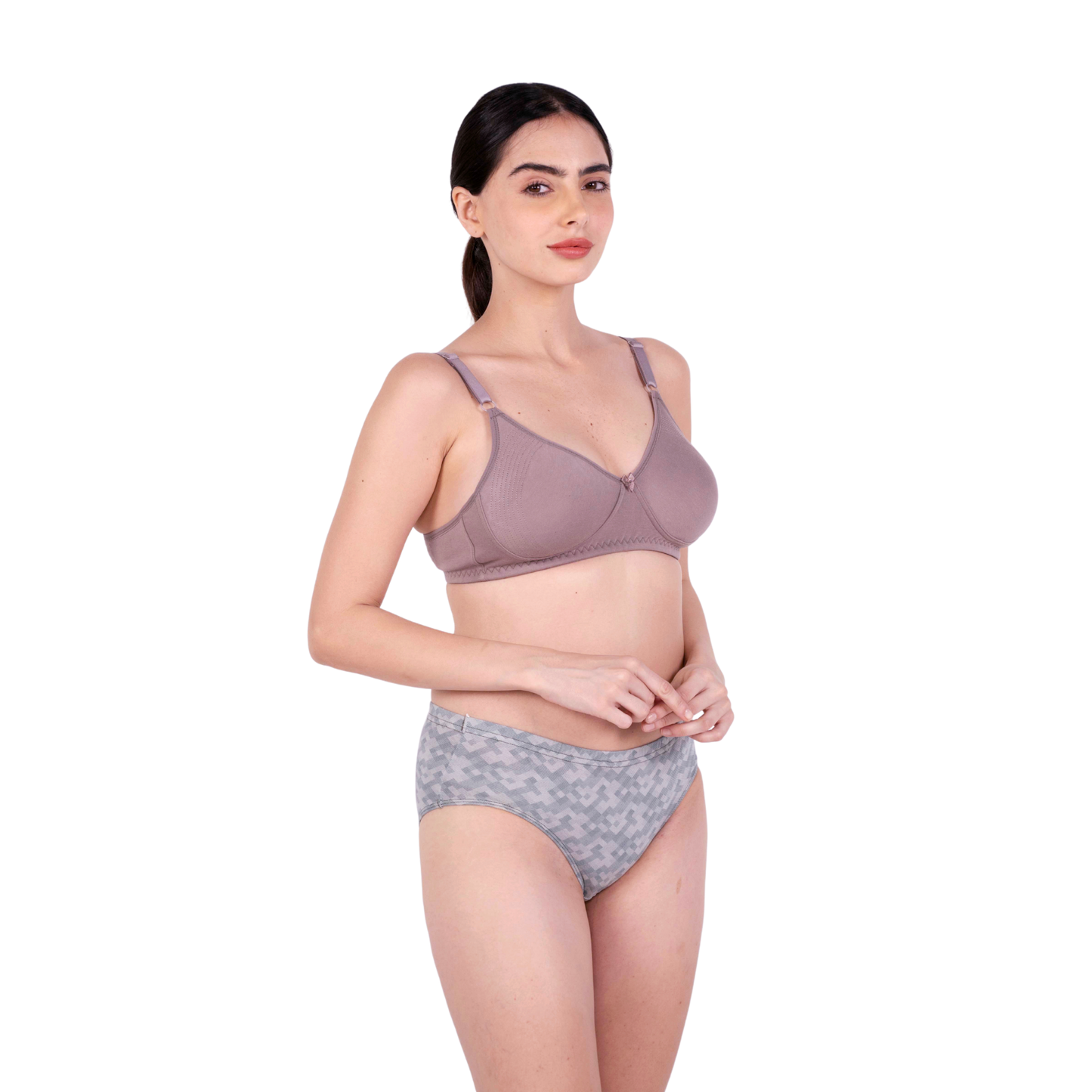 Hazelnut Round Stitch Knitted bra and panty set right view by gossip by mybra