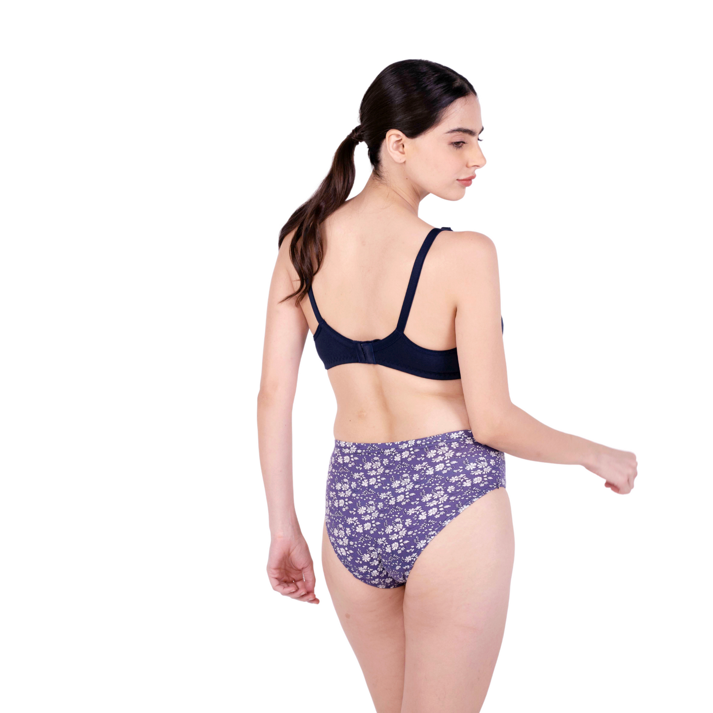 Navy Blue Round Stitch Knitted bra and panty set back view by gossip by mybra