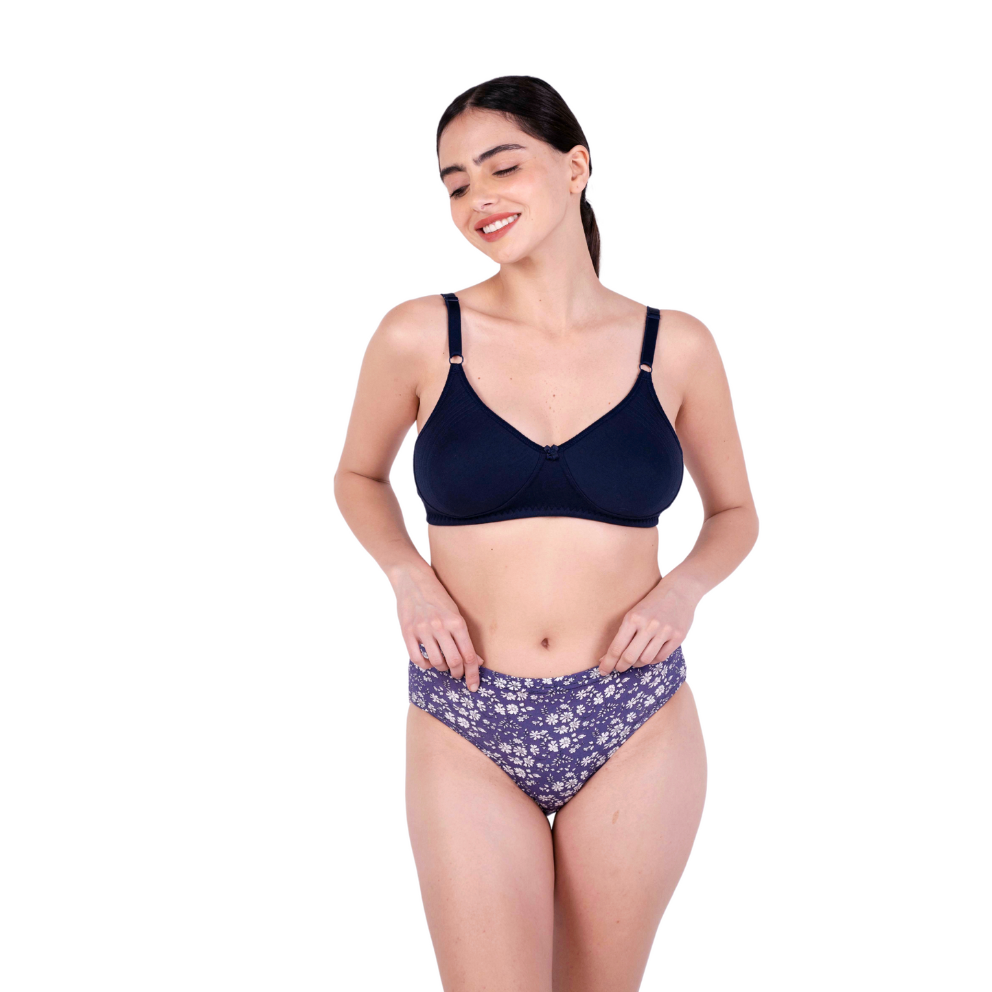 Navy Blue Round Stitch Knitted bra and panty set front view by gossip by mybra