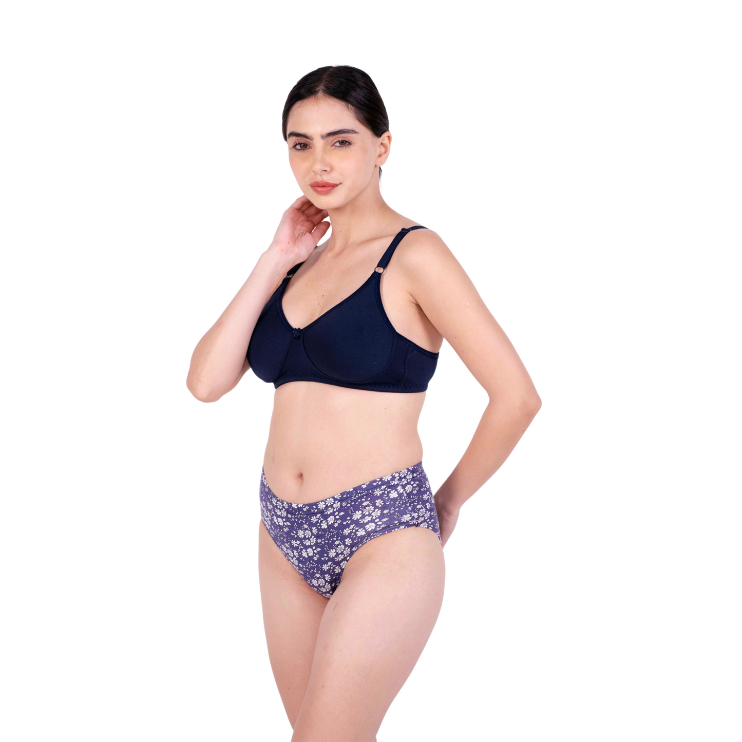 Navy Blue Round Stitch Knitted bra and panty set left view by gossip by mybra