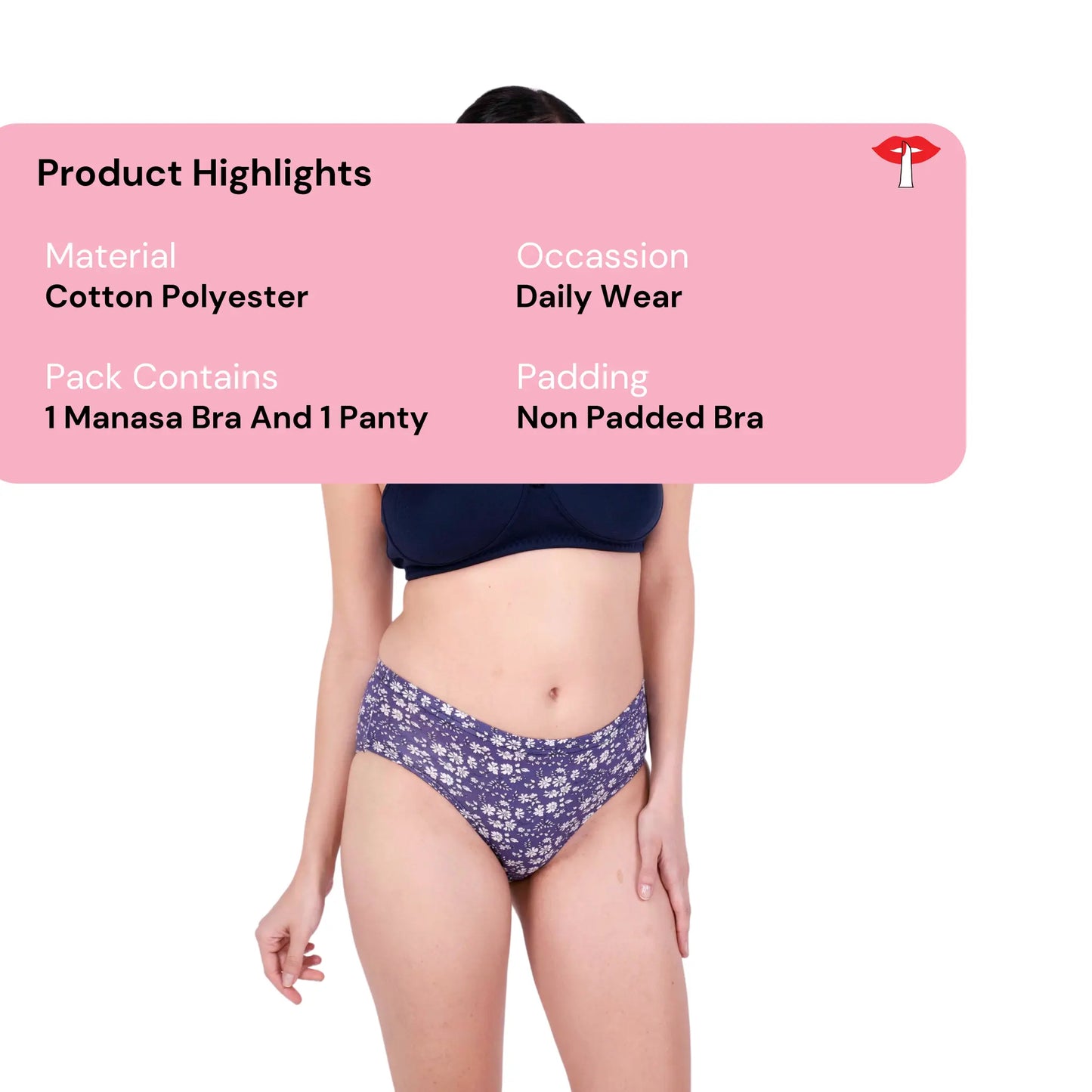 Navy Blue Round Stitch Knitted bra and panty set product information image by gossip by mybra