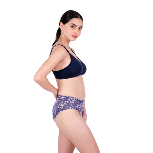 Navy Blue Round Stitch Knitted bra and panty set right view by gossip by mybra