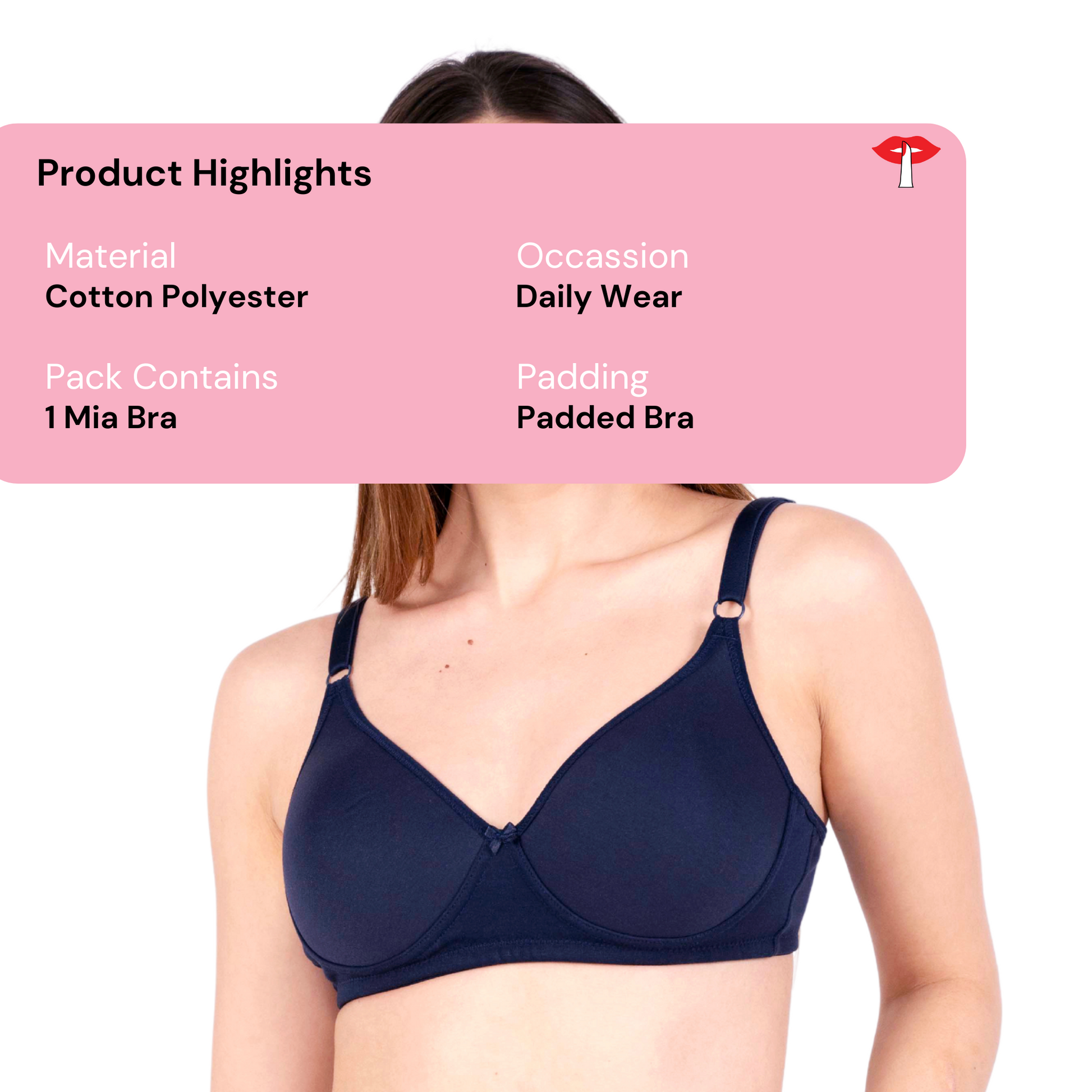Navy Blue Mia padded bra product information by gossip by mybra