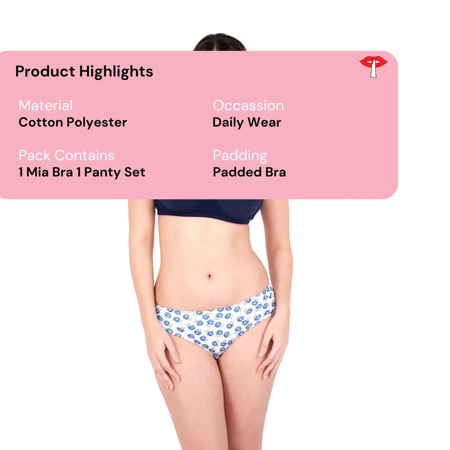 Navy Blue Mia padded bra and panty product information by gossip by mybra