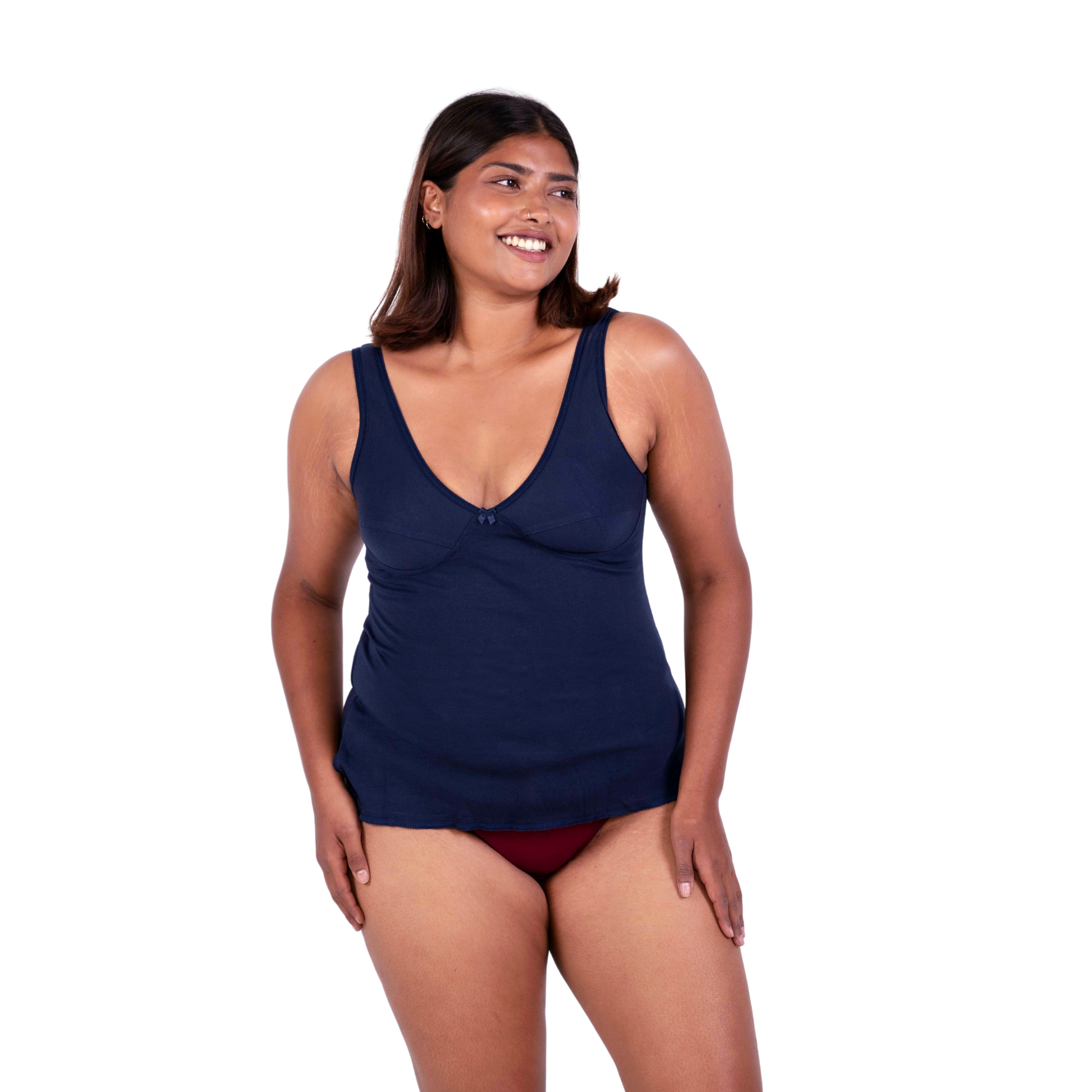 Navy Blue Mollie slip or camisole front view by gossip by mybra
