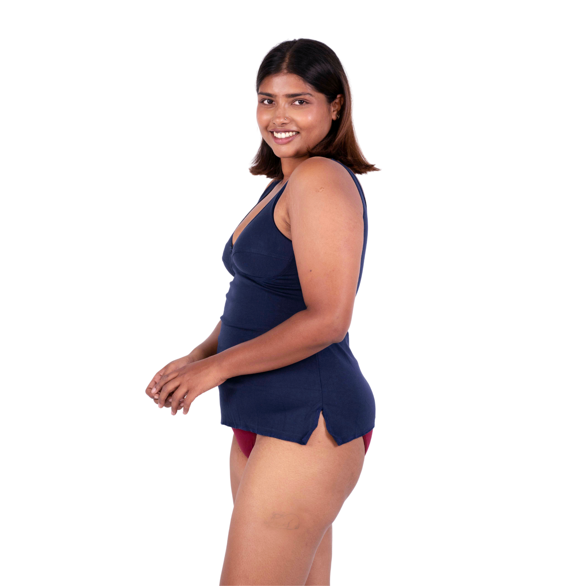 Navy Blue Mollie slip or camisole left view by gossip by mybra