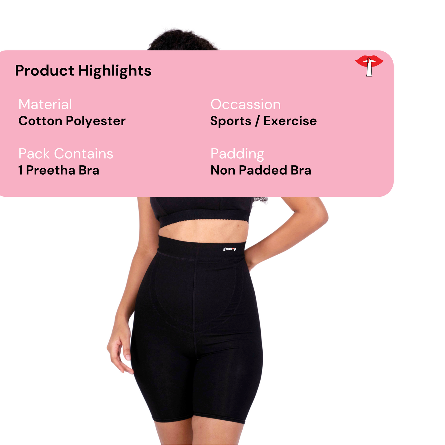 Black Preetha sports bra product information image by gossip by mybra