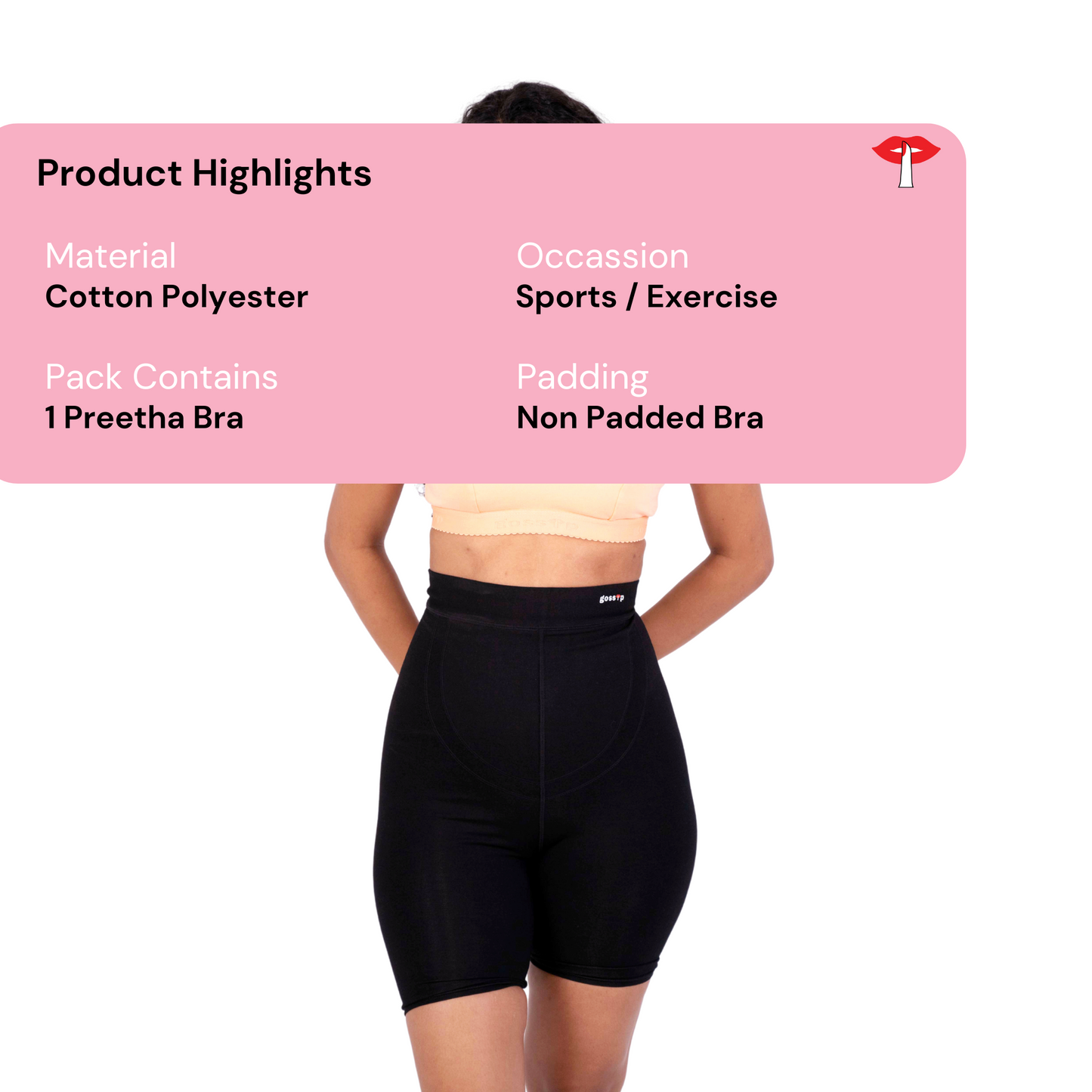 Peach Preetha sports bra product information image by gossip by mybra