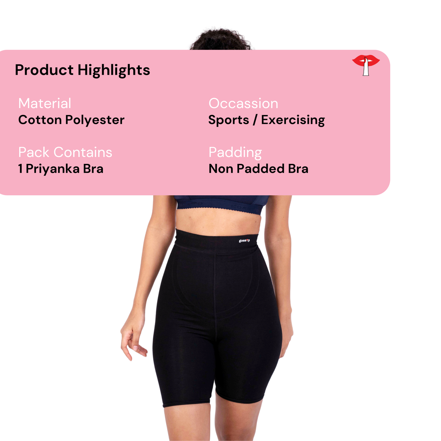 Navy Blue Priyanka sports bra product information image by gossip by mybra