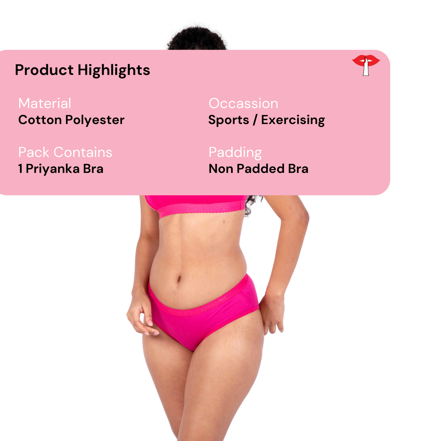 Rani Pink Priyanka sports bra product information image by gossip by mybra