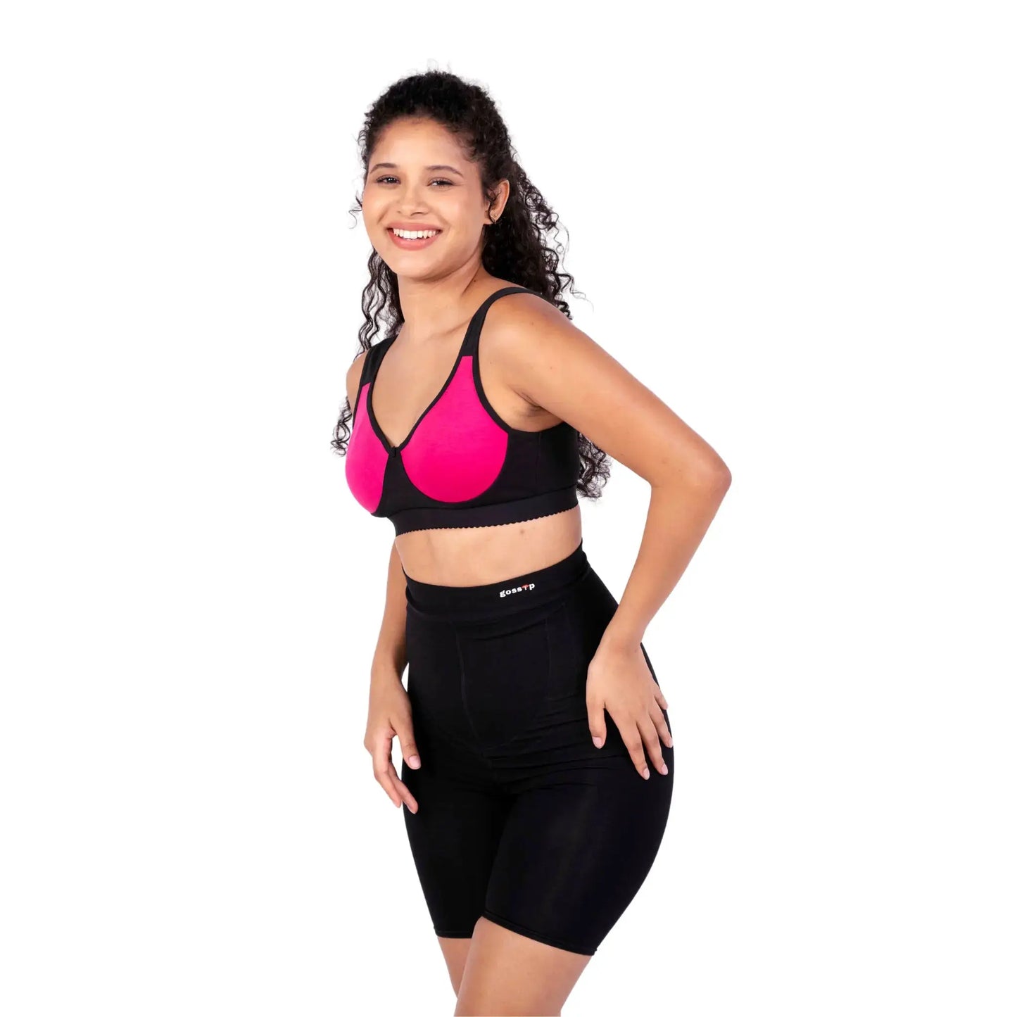 Pink and Black Sporty Sports Bra Left Angle by Gossip by Mybra
