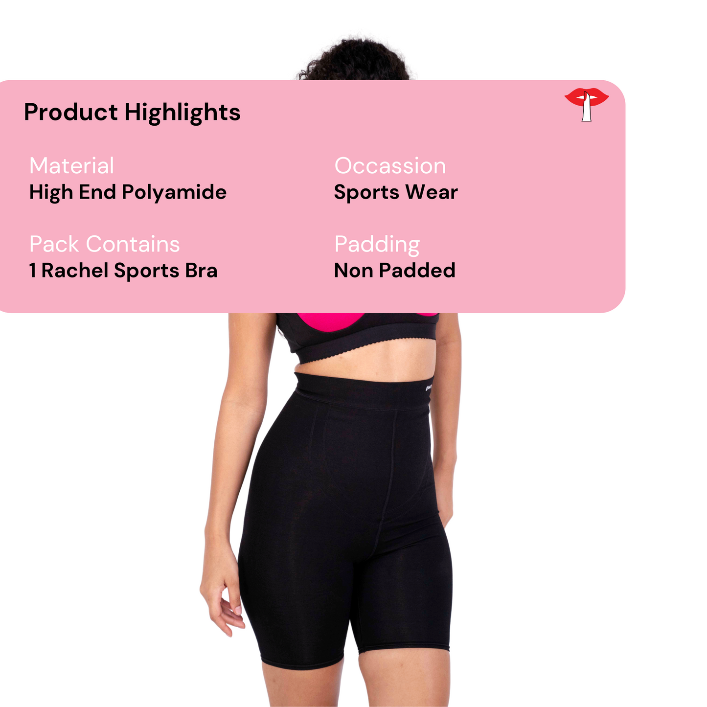 Pink and Black Sporty Sports Bra Product Info Page