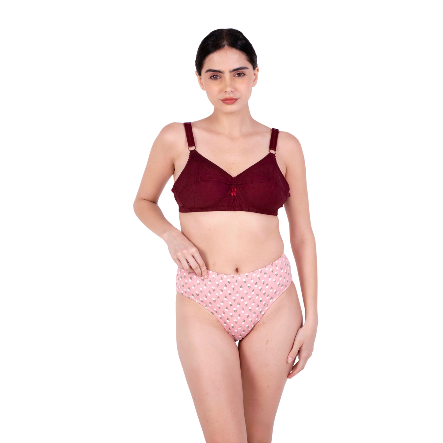 Maroon Non Padded bra and panty set front view by gossip by mybra