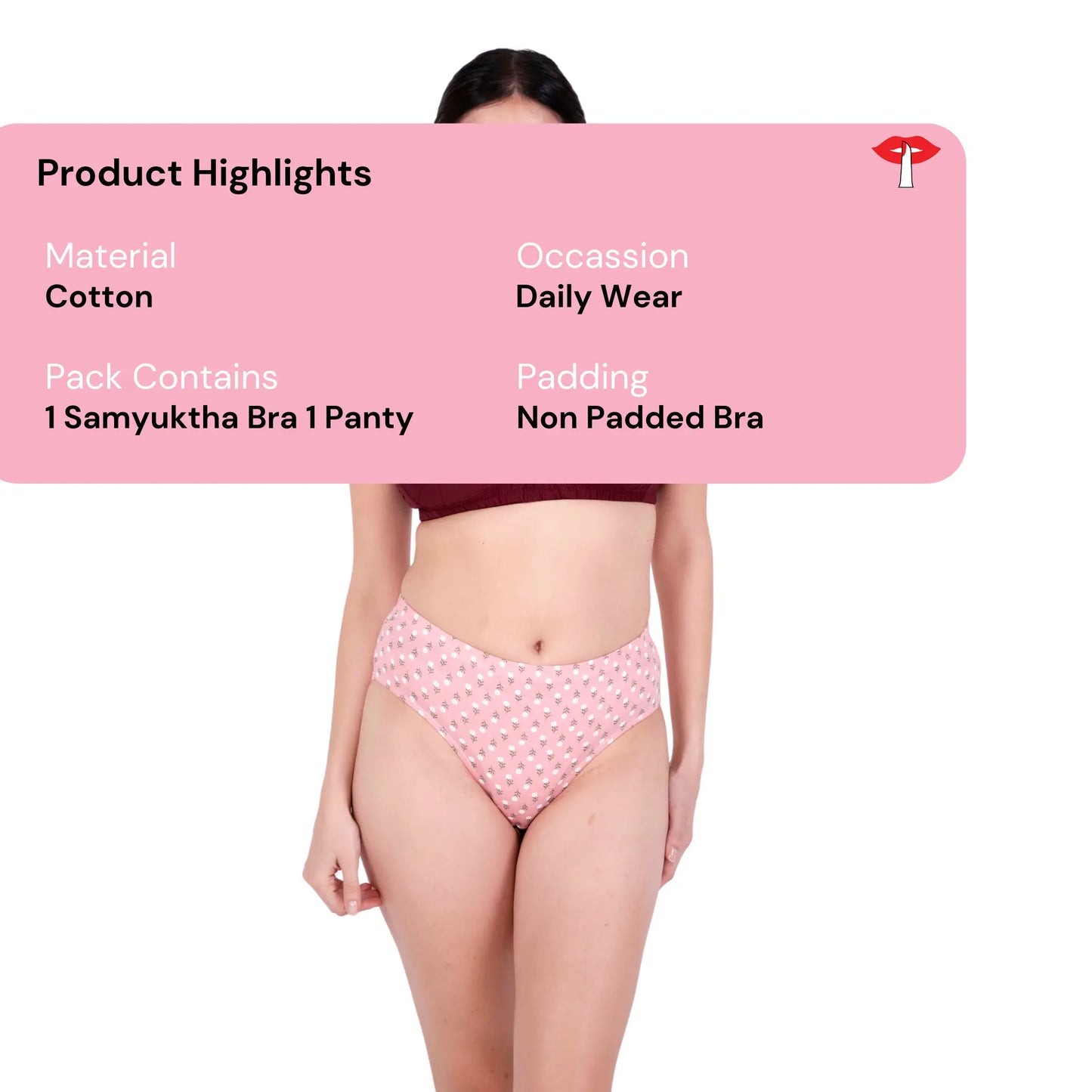 Maroon Non Padded bra and panty set product information image by gossip by mybra