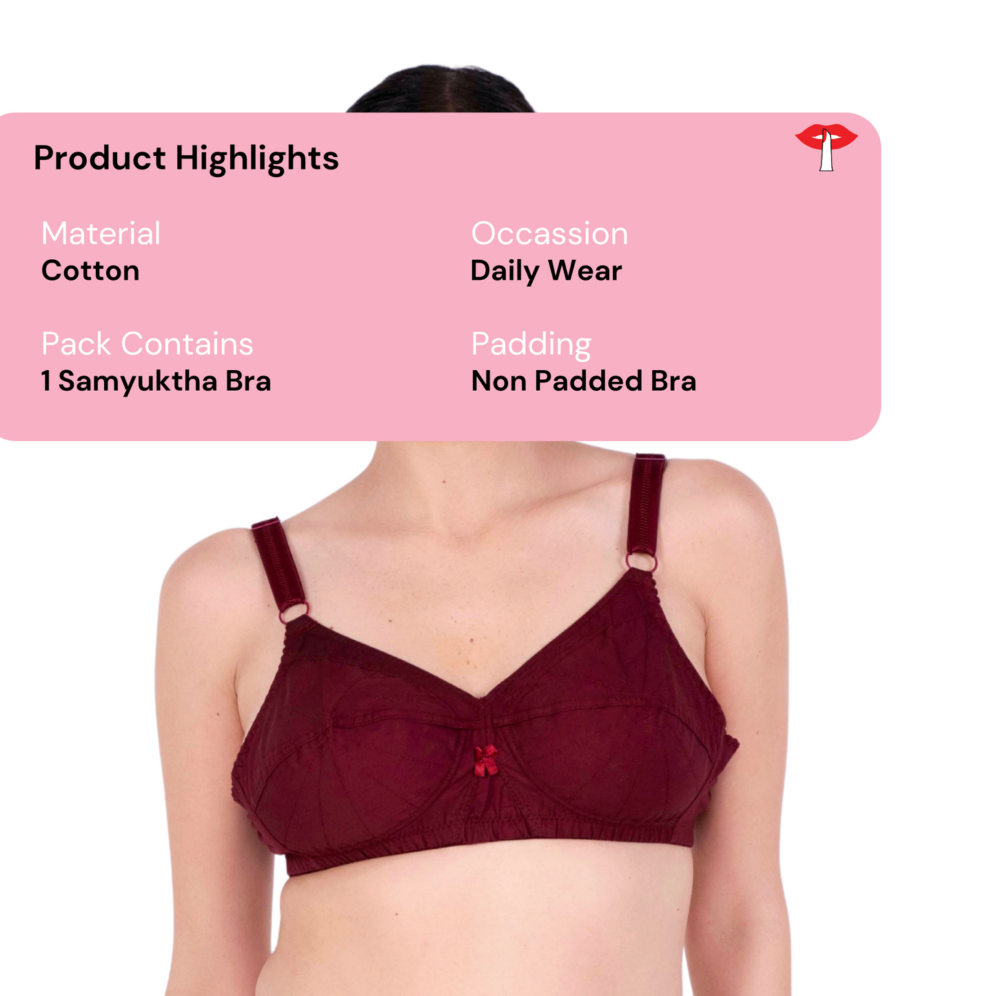 Maroon Non Padded bra product information by gossip by mybra