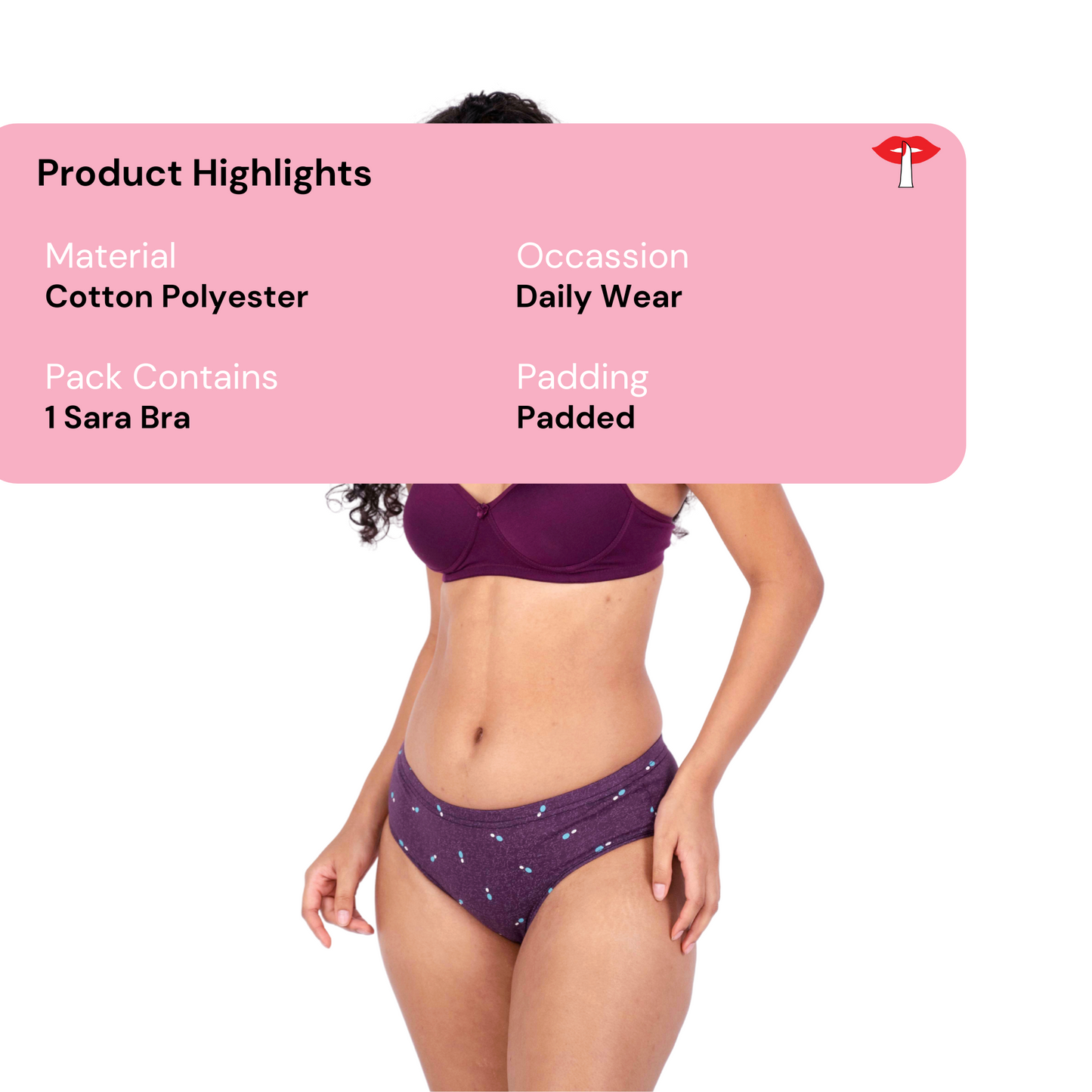 Shop Sara Purple demi coverage bra product information by Gossip By Mybra