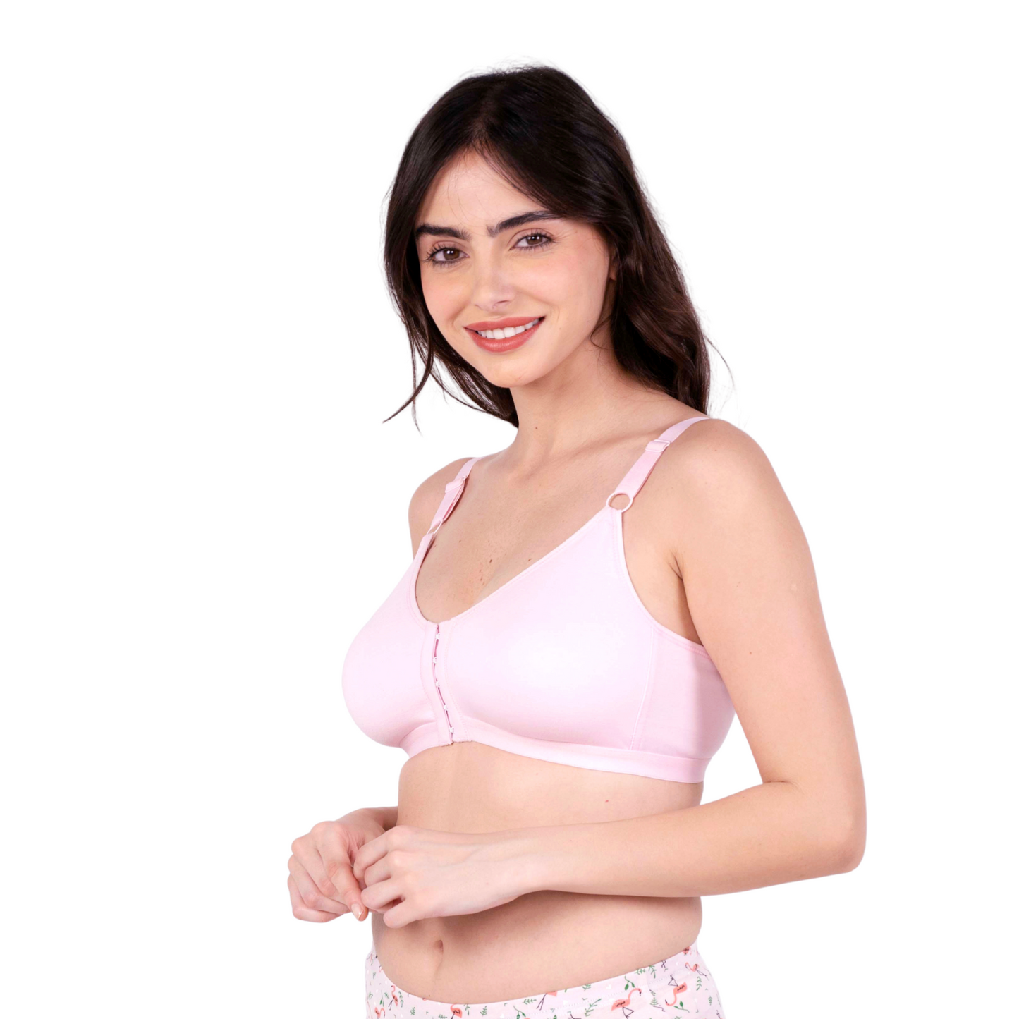 baby pink non padded front open bra left view by gossip by mybra