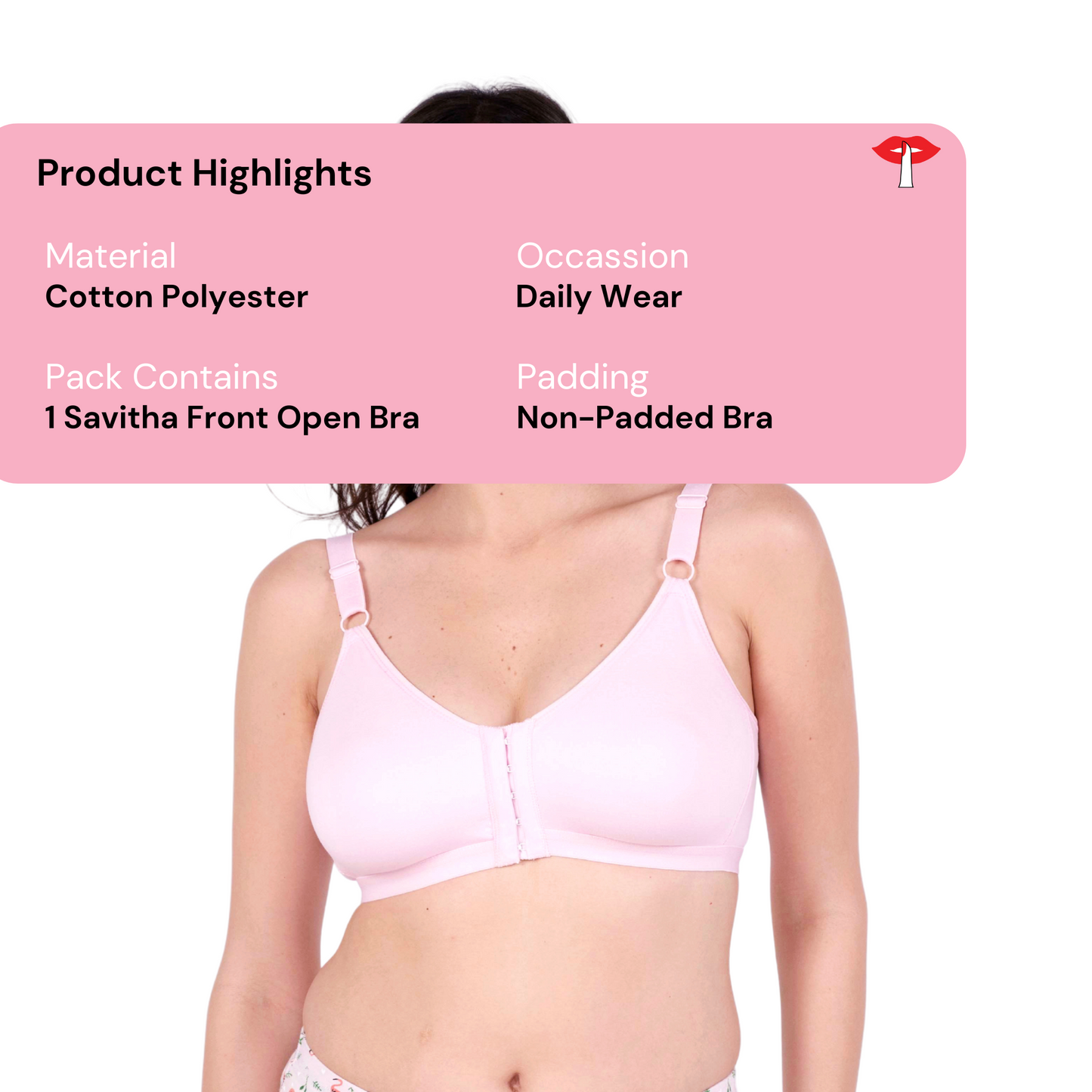 baby pink non padded front open bra product information view by gossip by mybra