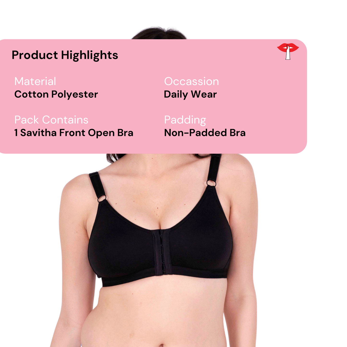 Black non padded front open bra product information view by gossip by mybra