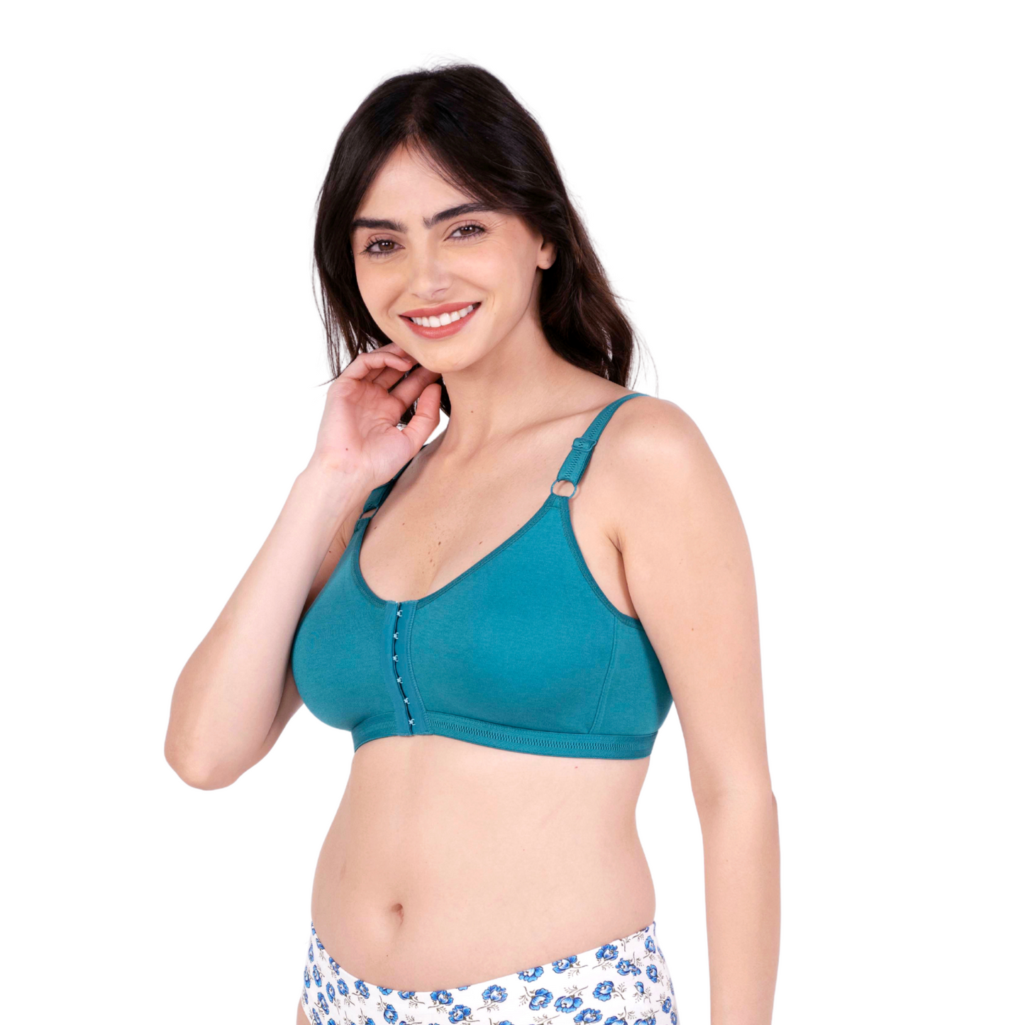 peacock green non padded front open bra left view by gossip by mybra