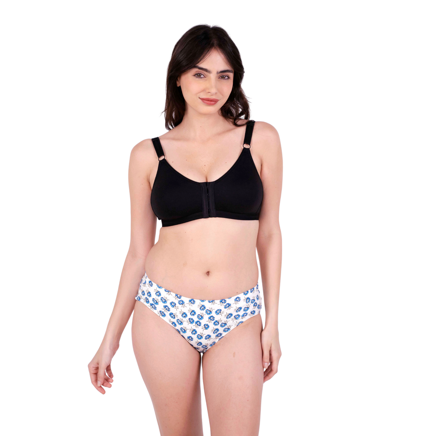 Black non padded front open bra and panty set front view by gossip by mybra