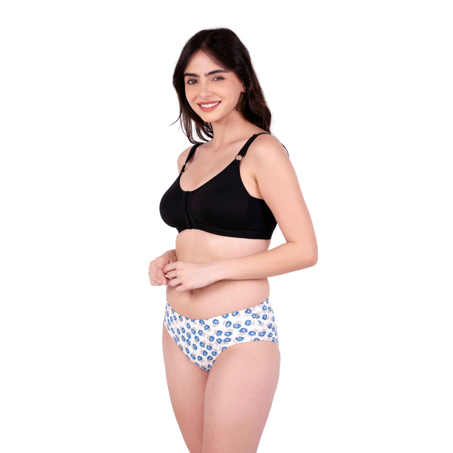 Black non padded front open bra and panty set left view by gossip by mybra