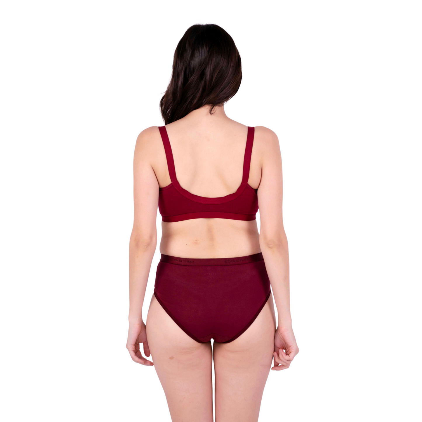 Maroon non padded front open bra and panty set back view by gossip by mybra