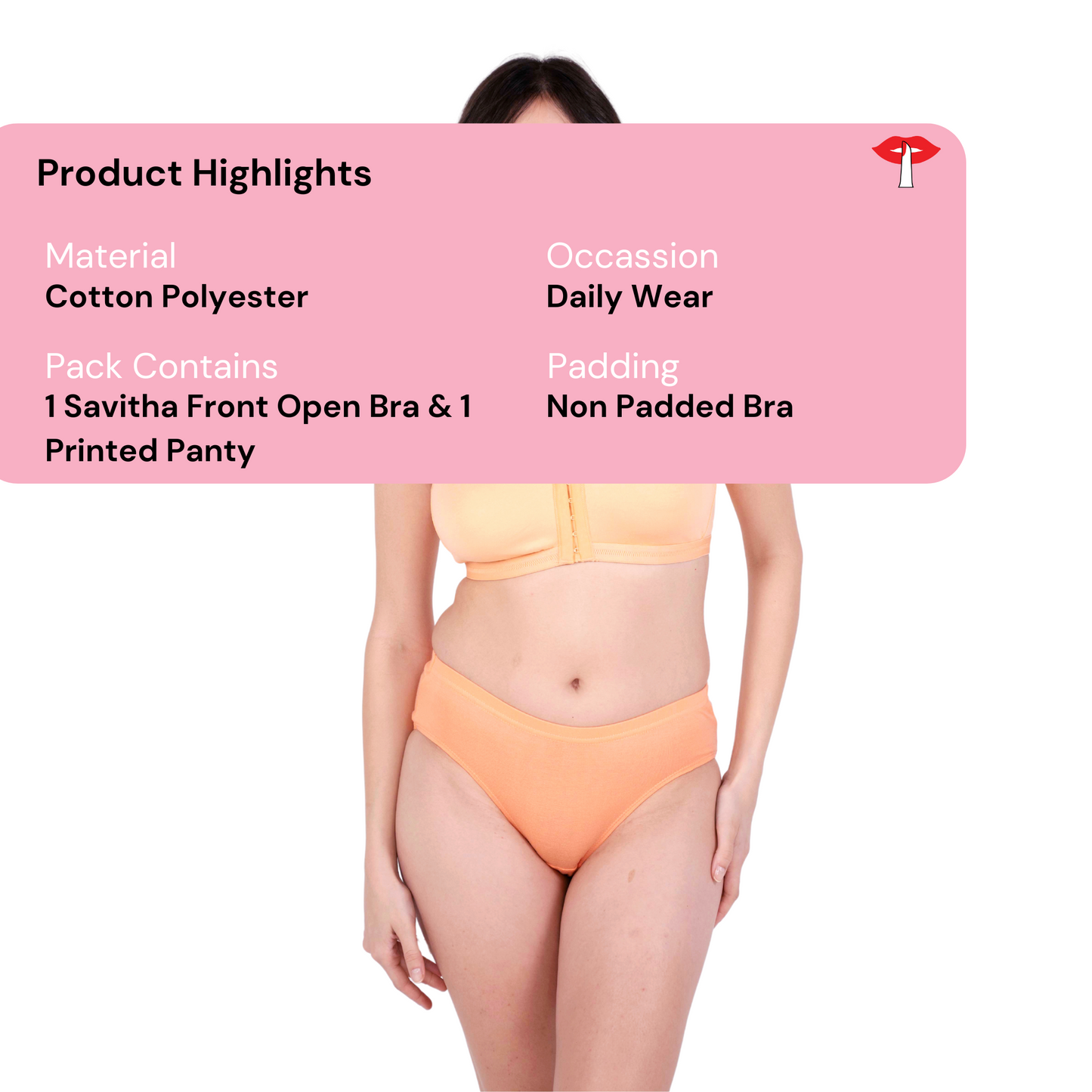 peach non padded front open bra and panty set Product Information by gossip by mybra