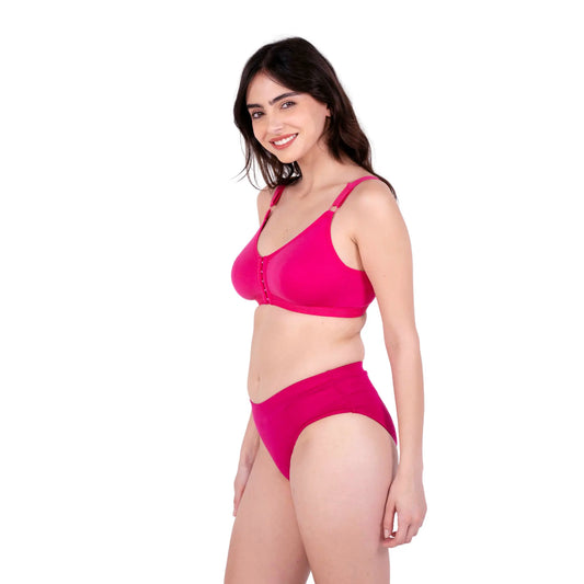 Rani Pink non padded front open bra and panty set left view by gossip by mybra