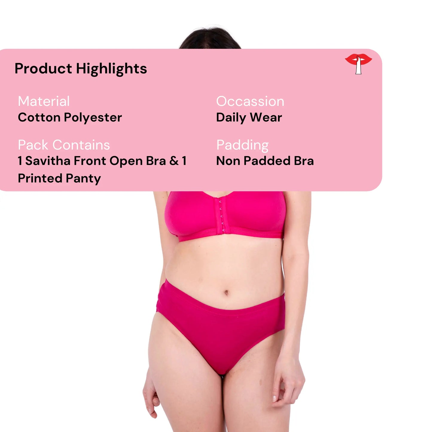 Rani Pink non padded front open bra and panty set Product Information by gossip by mybra
