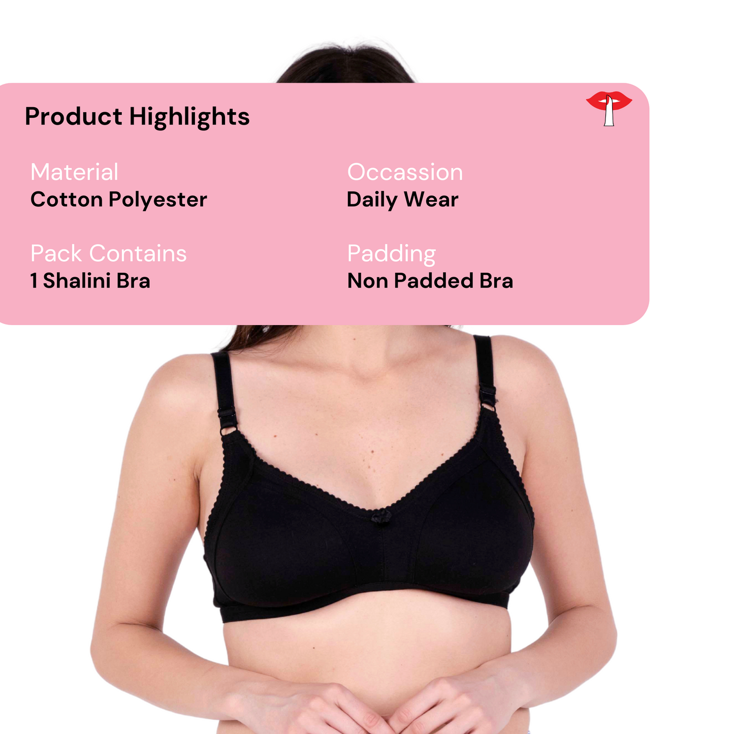 Black Non Padded bra product information image by gossip by mybra