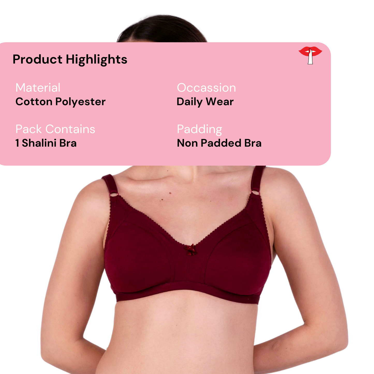 Maroon Non Padded bra product information image by gossip by mybra